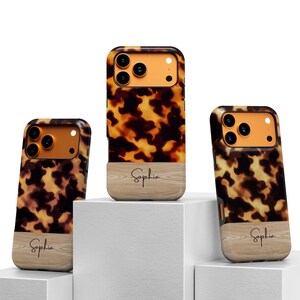 Tortoiseshell And Timber Custom Initials Monogram Name iPhone Case 17 16 15 14 13 12 Plus Pro Max, Samsung Galaxy S23 S24 S25, Google Pixel