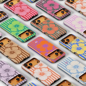 Paski z dopaminą z hibiskusa, spersonalizowane etui na iPhone'a z monogramem i inicjałami na modele 17 16 15 14 13 Plus Pro Max, Samsung Galaxy S23 S24 S25, Google Pixel 9 8 7