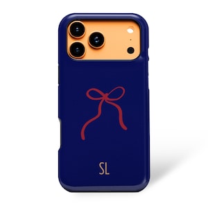 Navy Coquette Custom Initials Monogram Name iPhone Case 17 16 15 14 13 12 Plus Pro Max, Samsung Galaxy S23 S24 S25, Google Pixel 9 8 7 XL