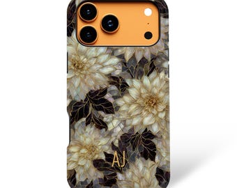 Personalised Dahlia Stained Glass Custom Initials iPhone Case 17 16 15 14 13 12 Plus Pro Max, Samsung Galaxy S23 S24 S25, Google Pixel 9 8 7