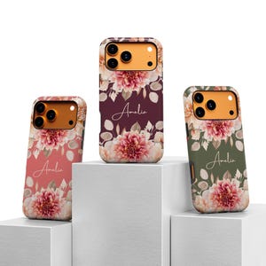 Akwarelowe dalie z różem i spersonalizowanym imieniem na iPhone'a 17 16 15 14 13 12 Plus Pro Max, Samsung Galaxy S23 S24 S25, Google Pixel 9 8