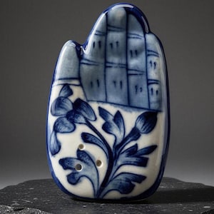 Ceramic Hamsa Hand Incense Holder, Agarbatti Diffuser, Hand-Painted Blue Floral Ash Catcher, Spiritual Home Decor