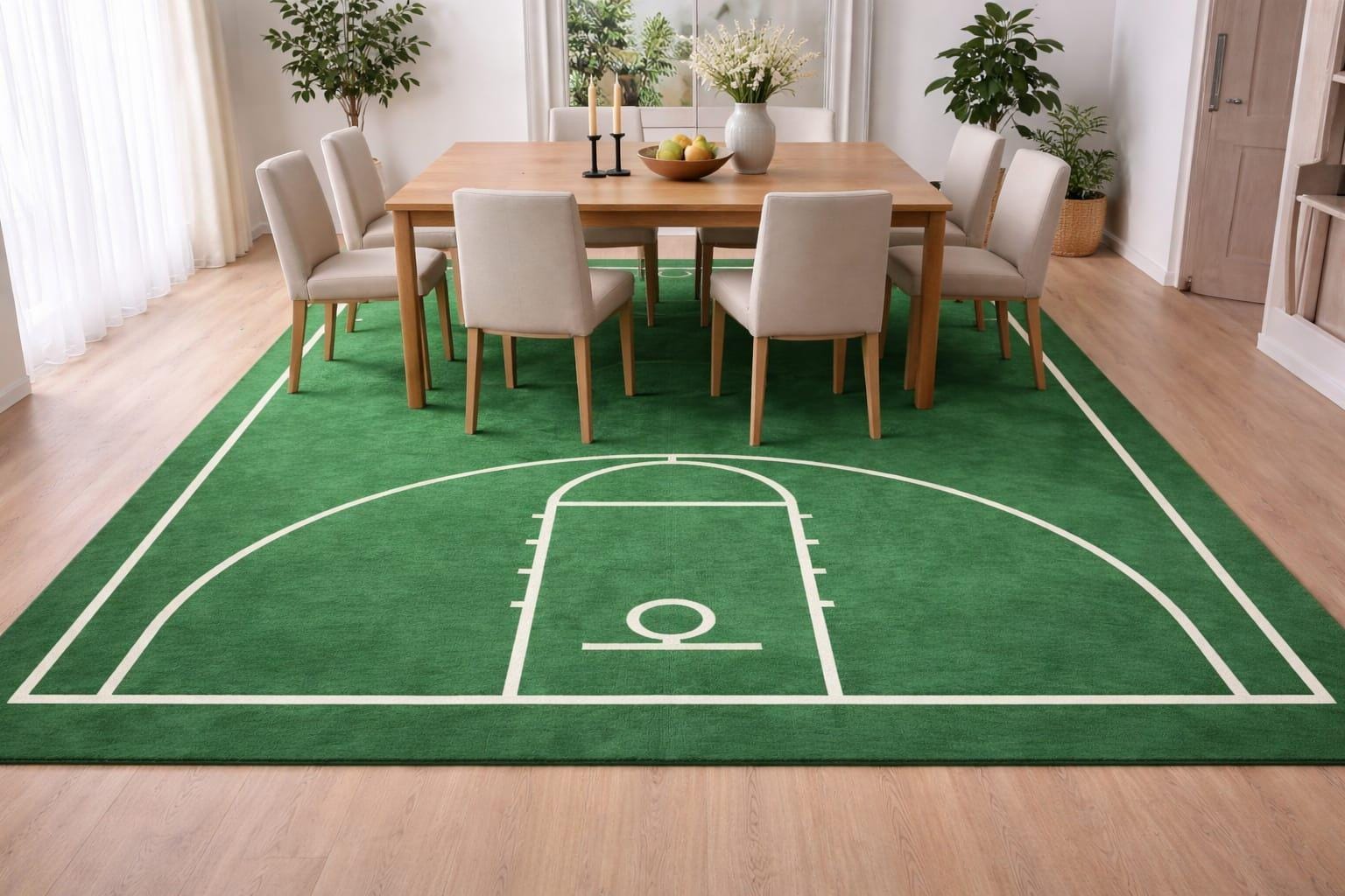 Basketball Court Rug - Hand Tufted Green Sports Area Carpet - Plush ...