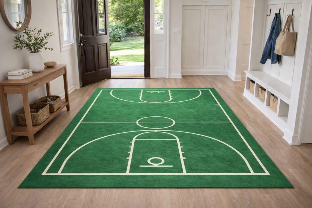 Basketball Court Rug - Hand Tufted Green Sports Area Carpet - Plush ...