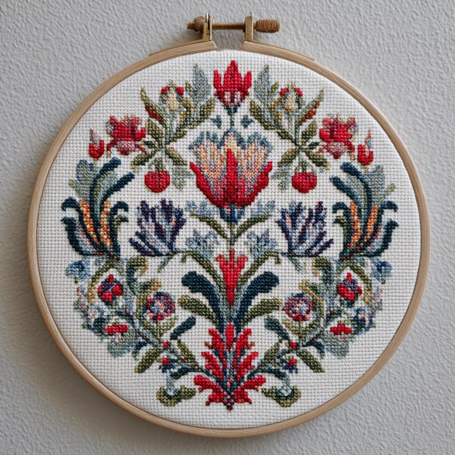 Folk Flower Cross Stitch Pattern PDF – Scandinavian Floral Circle ...