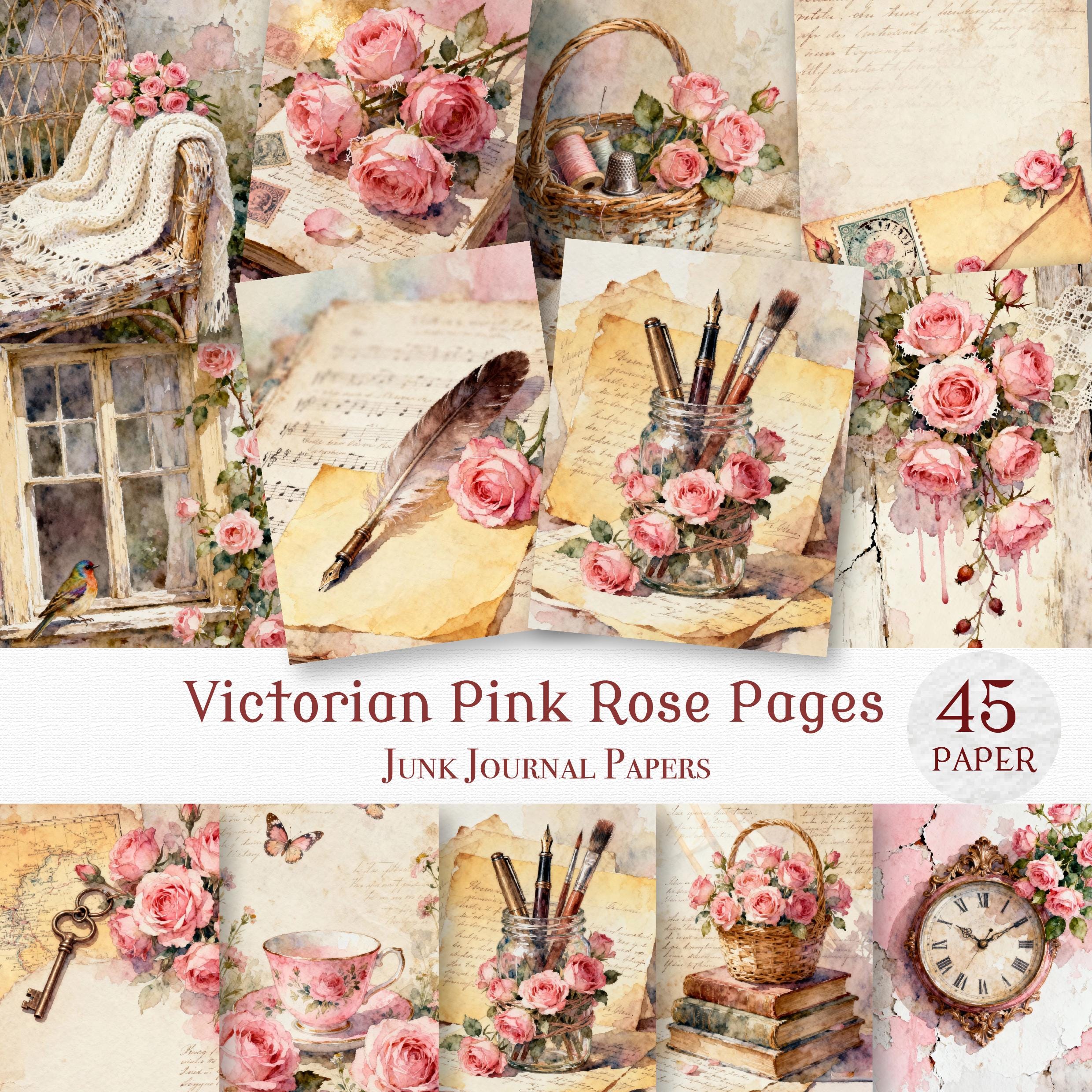 Victorian Pink Rose Junk Journal Pages - Shabby Chic Rose Ephemera ...