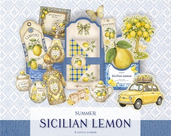 Sicilian Lemon Junk Journal Kit - Mediterranean Ephemera (Digital Download)