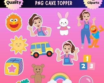 Mevrouw Rachel verjaardagsfeestje PNG-clipart, taarttoppers en doe-het-zelfdecoraties, feestdecor, kinderfeestje afdrukbaar, mevrouw Rachel stickers, digitaal ontwerp