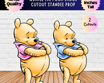 Winnie de Poeh-uitsnede, blauw en roze decor babyshower, verjaardagsbord, verjaardagsfeestje, (digitale download, 65 inch hoog)