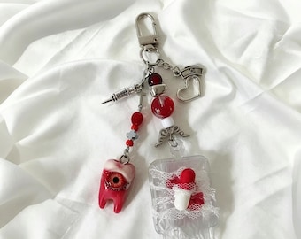 Handmade Yandere Inspired Capsule Keychain — Subculture Anime Aesthetic Keyring, Yuno Gasai / Future Diary Style, Alt Goth Cute Gift,