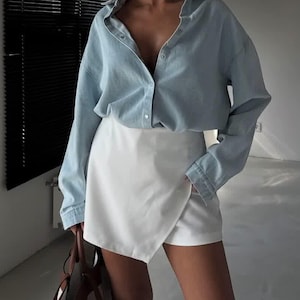 Hohe Taille Skort Frauen, Wrap Mini Rock Shorts, maßgeschneiderte Skort, Minimalist Spring Bottom