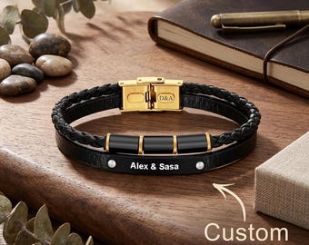 Custom Engraved Multy Layer Retro Style Men's Leather Bracelet