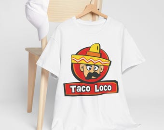 Funny Taco Illustration Unisex Heavy Cotton Tee, Mexican Food Shirt