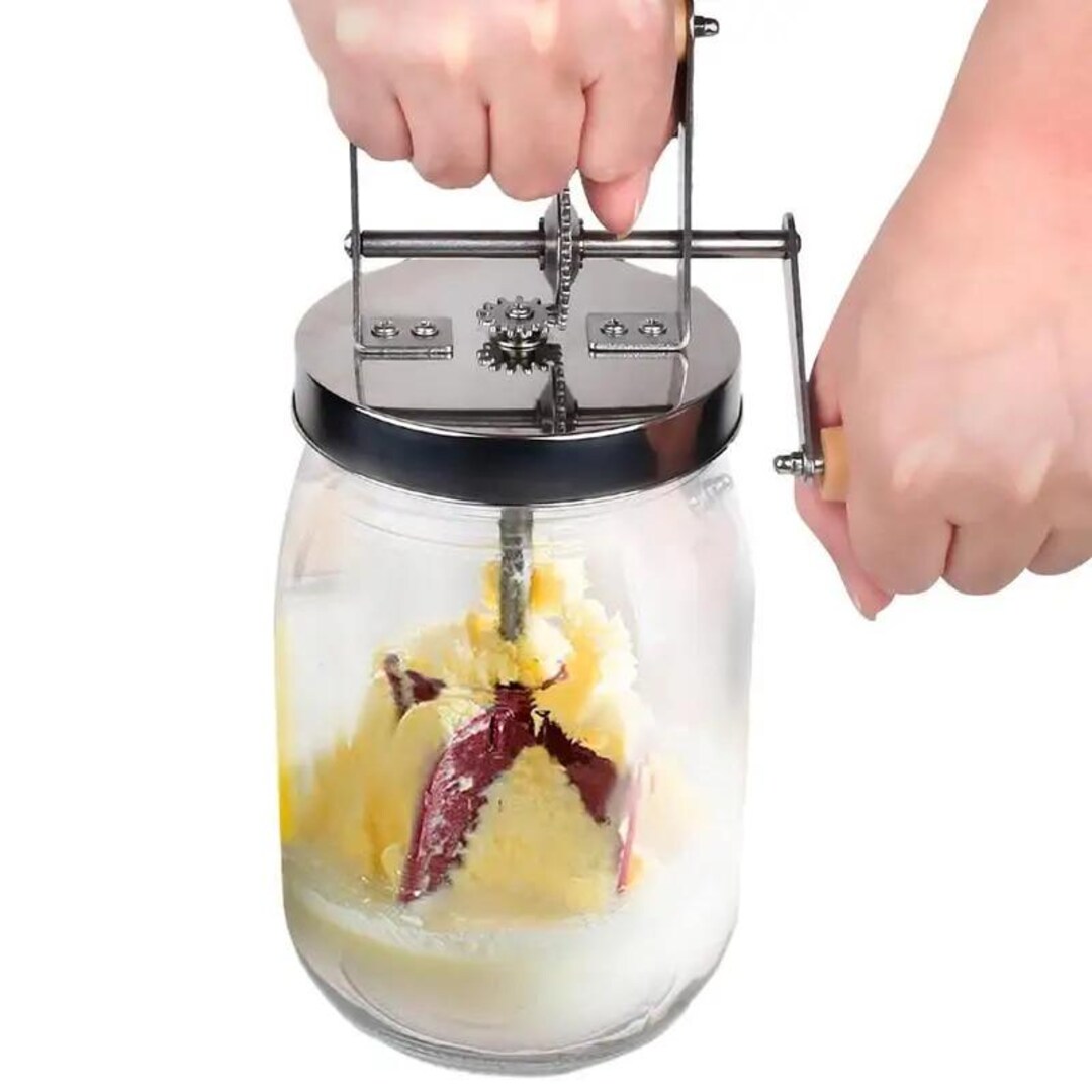 Buter Machine Mini Hand Crank Butter Maker – Mason Jar Butter Churner With Wooden Handle ...