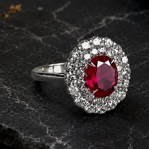 Vintage Oval Ruby Halo Ring in 925 Sterling Silver, Lab Diamond Statement Ring, Antique Style Engagement Ring, Ruby Anniversary Gift for Her