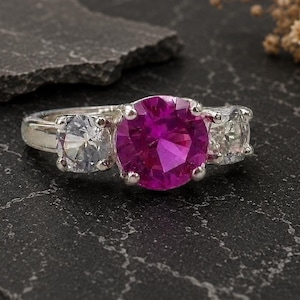 1.45 Ct Round Cut Ruby Ring in 925 Sterling Silver, Halo Ruby Promise Ring, Lab Diamond Statement Ring, July Birthstone Engagement Gift