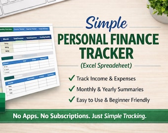 Simple Personal Finance Tracker Excel Spreadsheet | Monthly Budget & Expense Tracker