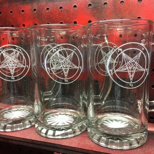 Sigil of Baphomet - 16oz Glass Stein -10oz Coffe Mug  Laser Etched on two sides