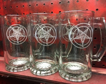 Sigil of Baphomet - 26.5 oz Glass Stein Laser Etched on two sides