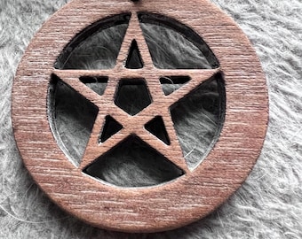 Solid roasted Red Oak Pentagram 2in Diameter Necklace with cord