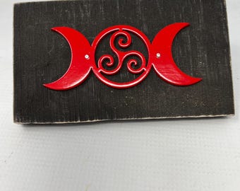 Red Triple Goddess Triskelion altar plate wall hanger 3.25x6 in