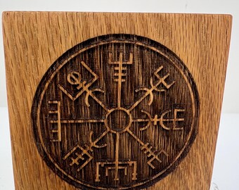 Solid White Oak Altar plate Vegvisir 3.5x3.5x.75 inch