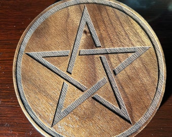 Walnut Altar plate pentagram pentacle