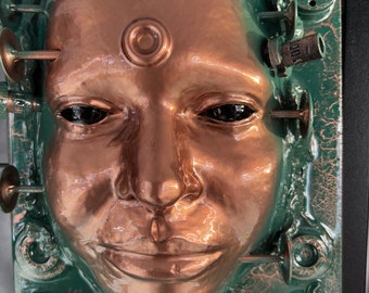 Original Steampunk Assemblage Art: HR Giger Inspired Wall Sculpture (24x8 in)