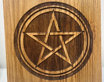 Solid White Oak Altar plate pentagram pentacle 7.25x7.25x.75 in