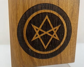 Unicursal Hexagram Solid White Oak Altar plate  4x4x.5 inch