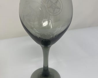 Sigil of Baphomet - smoky wine glass Laser Etched on two sides