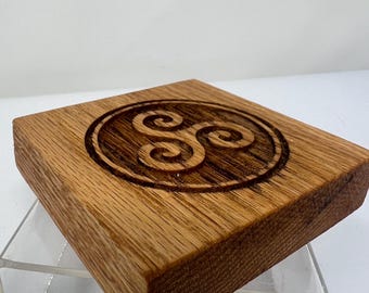 Solid White Oak Altar plate Triskelion 3.5x3.5x.75 inch