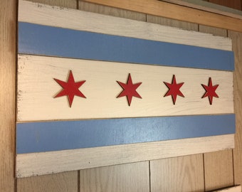6 Point CHICAGO Flag Stars QTY of 4 PACK - laser cut - made in Illinois - Birch Plywood