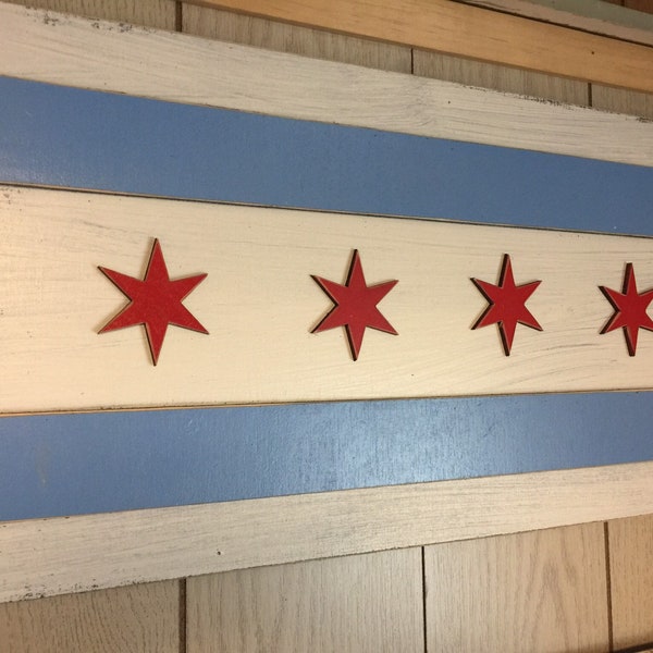 6 Point CHICAGO Flag Stars QTY of 4 PACK - laser cut - made in Illinois - Birch Plywood
