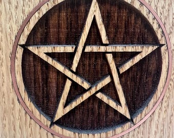 Solid White Oak Altar plate pentagram pentacle with copper inlay