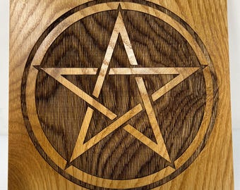 Solid White Oak Altar plate pentagram pentacle 9x9x.5 in