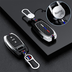 Funda personalizada para llave de Audi A3 A4 A5 A6 S5 Q3 Q5 Q7, funda con textura de fibra de carbono, resistente a los arañazos, color negro.