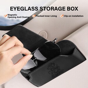 Customizable car sun visor magnetic sunglasses clip, leather car glasses holder, sun visor accessory glasses holder and storage box (orange)