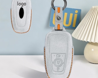 Personalized Retro Suede Key Cover - Suitable for Ford Bronco, Maverick, Edge, EcoSport, Explorer, Expedition, Mustang, F150, F250