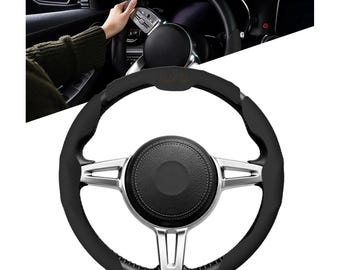 Personalized Nappa Steering Wheel Cover, Universal Fit,Three-piece,black