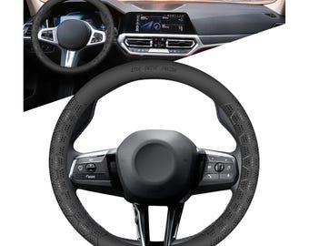 Personalized Nappa Leather Steering Wheel Cover | Fits 99% Vehicles ,Breathable 3D Steering Wheel Cover,black