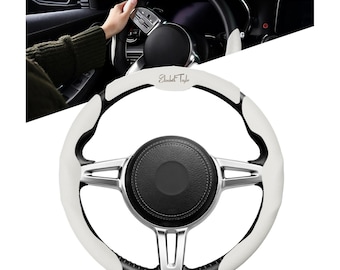 Personalized Nappa non-slip Leather Steering Wheel Cover,universal fit 99% steering wheel custom name logo, Three-piece,white