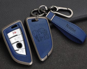 Funda de cuero personalizada para llavero BMW Serie 1/2/3/4/5/6/7 X1 X2 X3 X4 X5 X7, 4 botones, llavero de aleación.