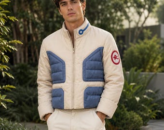 Star Fox McCloud Cosplay Lederjacke, von Fox inspiriertes Gamer Kostüm Outfit, weiß blauer Bikermantel, benutzerdefinierte Videospiel Geschenk