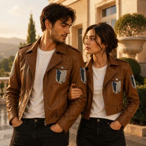Attack on Titan brun läderjacka, Survey Corps Wings Cosplay-jacka, Levi & Mikasa inspirerad anime-läderjacka