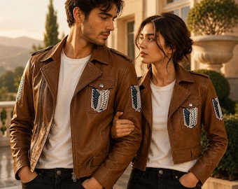 Angriff auf Titan Braune Lederjacke, Cosplay Jacke für Vermessungsflügel, Levi & Mikasa Inspirierter Anime Ledermantel