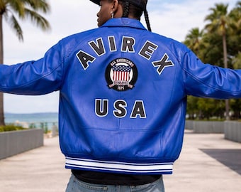 Avirex Kunstleder Bomber Fliegerjacke für Herren - Klassische USA Pilot Style Jacke - Bestes Geschenk für Ihn