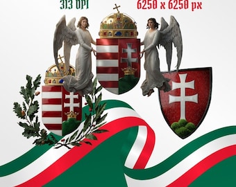 Royal Hungarian Coat of Arms PNG Bundle – Historic Heraldry Wall Art (Digital Download)