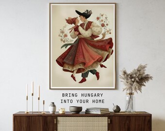 Csárdás Dance Hungarian Folk Art Prints, Traditional Costumes Wall Decor (8 PNGs)