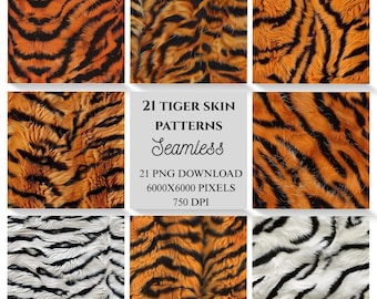 Seamless Tiger Skin Patterns – Realistic Fur Texture PNGs (Digital Download)